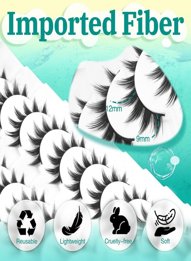 Fyonas Lashes Manga False Eyelashes 9-12mm Anime Lashes Strips C Curl Cosplay Fake Eyelashes 10 Pairs Thick Spiky Faux Mink Lashes Natural Look (FM02) - Image 4